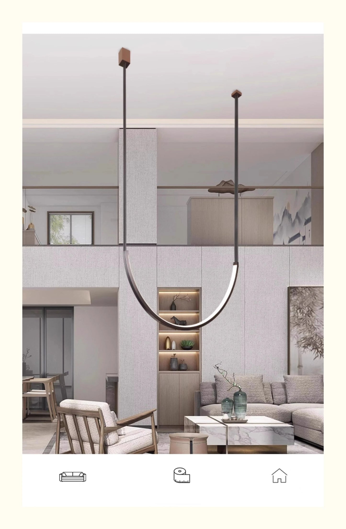 Nordic U-shaped Line Pendant Light LED Long Leather Hanging Lamp