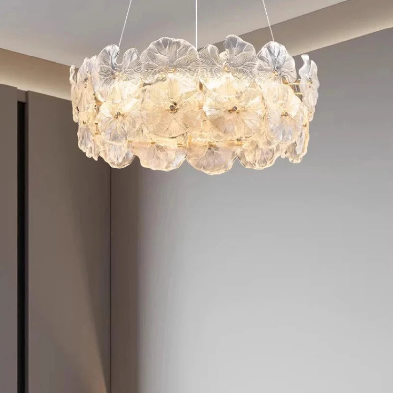 Modern Luxury Lotus Leaf Glass Chandelier Luxury Crystal Pendant Light