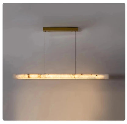 Luxury Linear Pendant Light LED Minimalist Natural Marble Chandelier Hanging Ceiling Fixtures for Kitchen Island Dining Room Bar