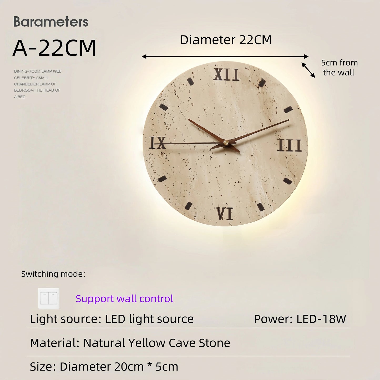 Creative Cave Stone Clock Wall Lamp Wabi Sabi Background Wall Light sconce