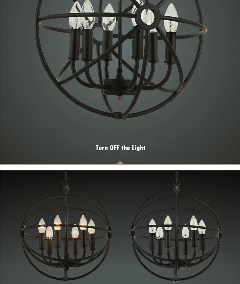 Retro Wrought Iron Chandelier Rustic Orb Chandelier