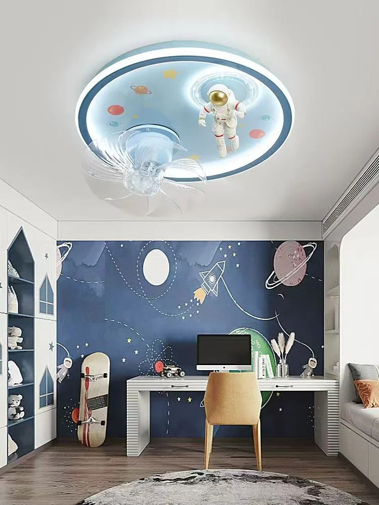 Modern Kids Room Ceiling Fan Light Cartoon Moon Astronaut children bedroom hanging Light