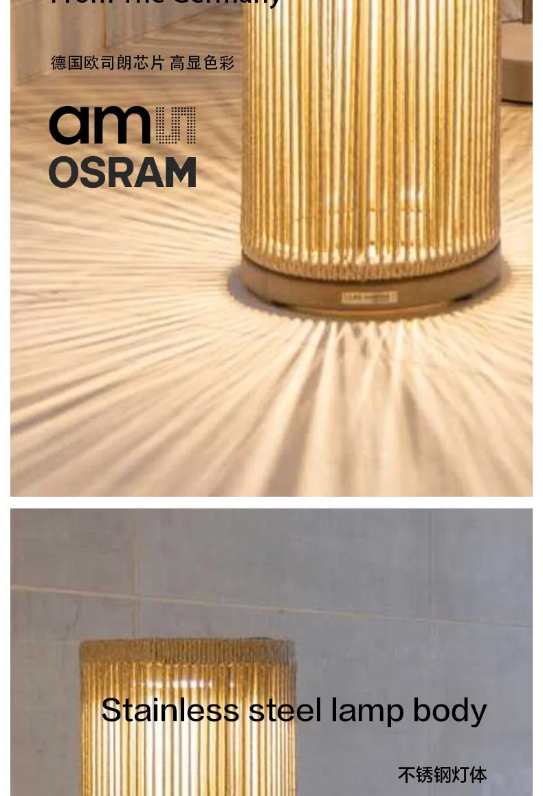 Outdoor waterproof lawn floor light Nordic rattan standing lamp Solar courtyard garden balcony