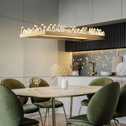 Modern Luxury Crystal Ring chandeliers Round black golden pendant lamp LED hanging light