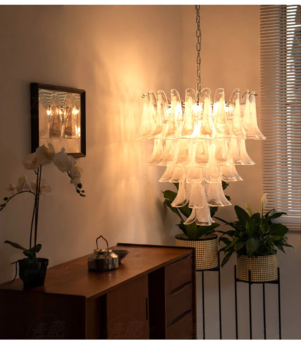 White Petal Glass Modern Romantic Artistic Ceiling Chandeliers Home LED Lighting Fixture Hanging Lamps for Living Room Decor