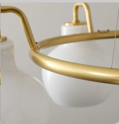 French vintage Cream Glass chandelier Nordic ring Calabash pear pendant lamp