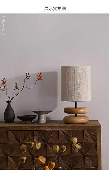 Japanese Bedside Walnut Solid Wood Table Lamp for Bedroom Designer Living Room Study Retro