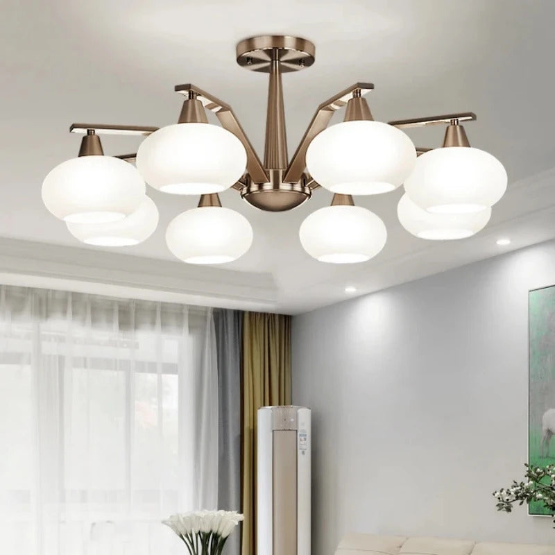 Modern silver chandelier Metal milky white glass lampshade Living Room pendant lamp