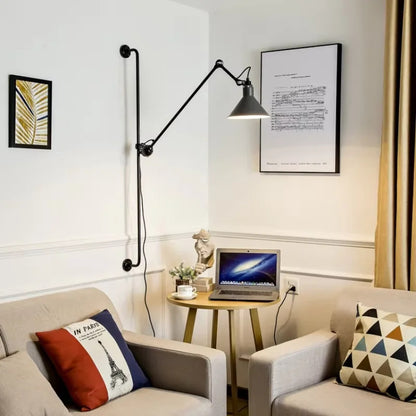 Nordic simple long black wall light Industrial Pole Swing Arm vintage Reading wall lamp