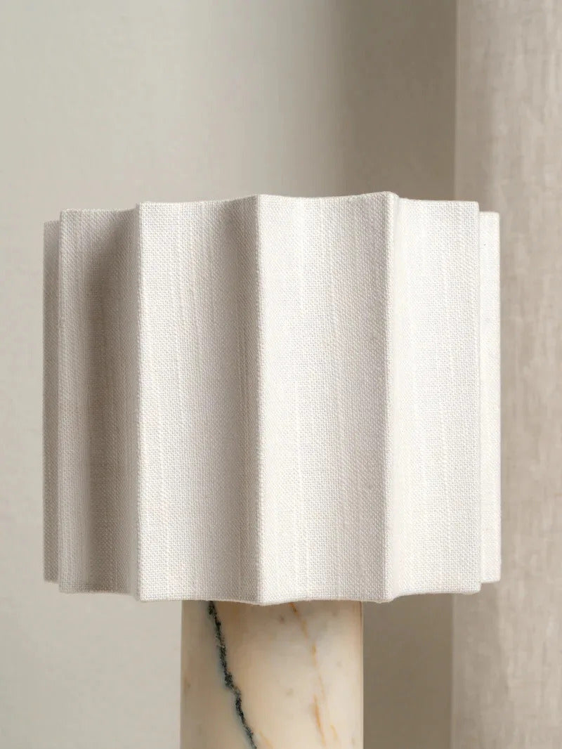 Moden Cylindrical Marble LED Table Lamps White Pleated Fabric Lampshade Living Room Bedroom Study Restaurant Reading Desk Lights