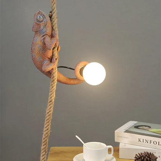 Resin chameleon pendant light Retro Hemp Rope Monkey Pendant Lamp