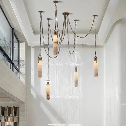 Marble Multi Light Pendant Chandelier Brass Alabaster Ceiling Chandelier Desigener For Living Dining Room Loft Staircase