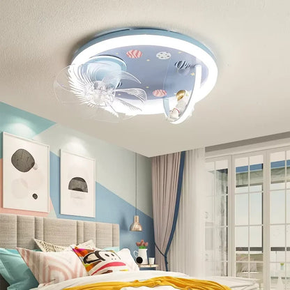 Modern Kids Room Ceiling Fan Light Cartoon Moon Astronaut children bedroom hanging Light