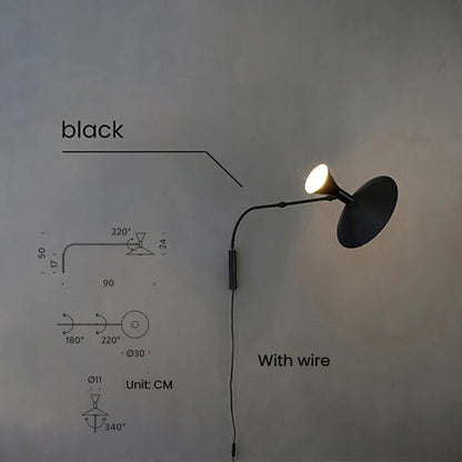 Marseille Wall Lamp White Black Metal Trumpet Swing Arm Sconce Lamp