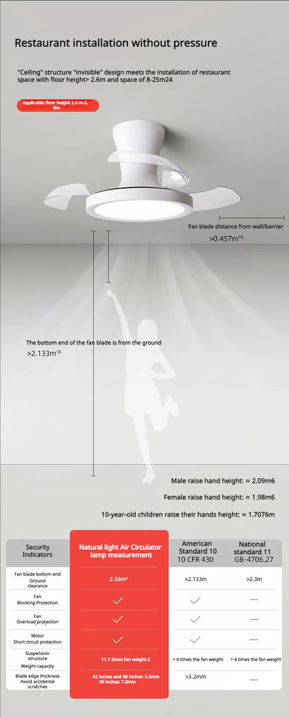 Children'S Room Invisible Fan Light Bedroom Quiet Ceiling Fan Light