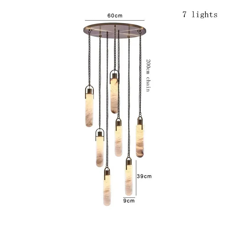 Marble Multi Light Pendant Chandelier Brass Alabaster Ceiling Chandelier Desigener For Living Dining Room Loft Staircase
