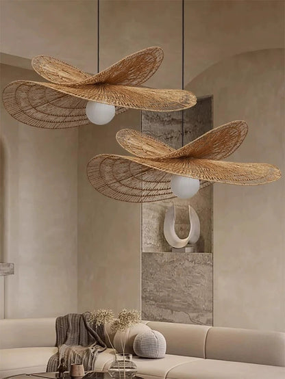 Wabi Sabi Rattan Chandelier Retro LED Weaving Pendant Lamp