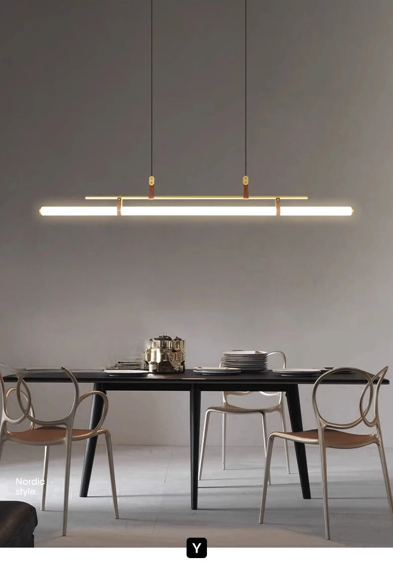 Nordic Minimalist Dining room Study Room Office Desk lighting Coffee Table Kitchen island Long Strip LED Ceiling Pendant Lamp