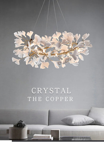 Luxury Ceramic Ginkgo Leaf Chandelier Gold Branches Chandelier