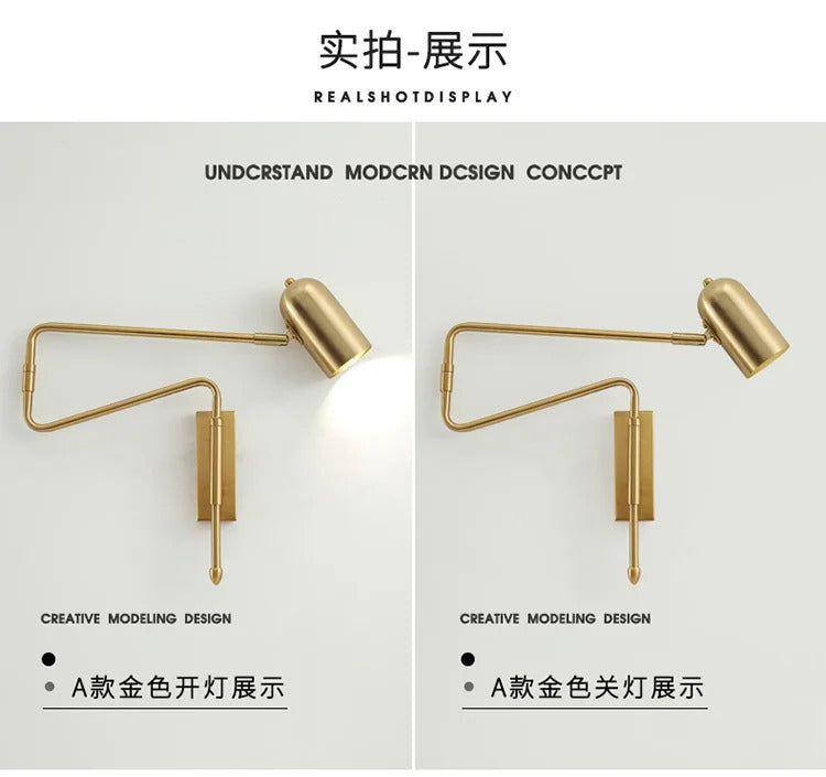 Nordic Long arm Wall lamp Art design Adjustable Wall light gold black swing sconce
