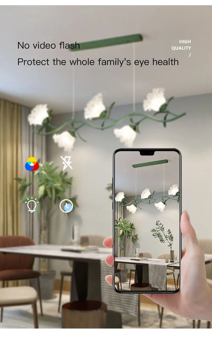 French Rural Flower Pendant Lamp Cream Style Green flower Chandelier