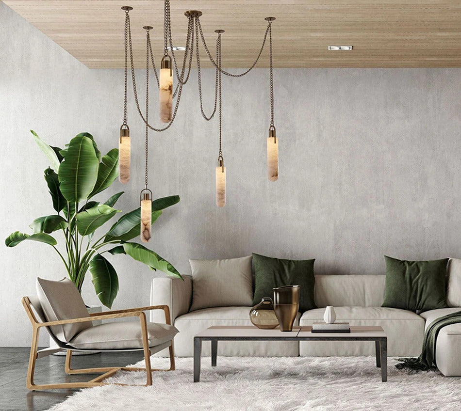 Marble Multi Light Pendant Chandelier Brass Alabaster Ceiling Chandelier Desigener For Living Dining Room Loft Staircase