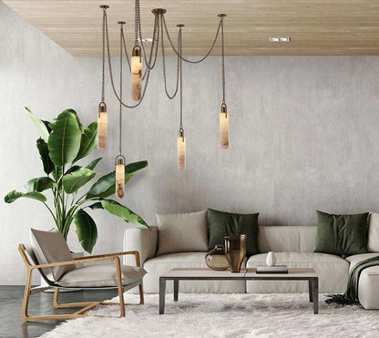 Marble Multi Light Pendant Chandelier Brass Alabaster Ceiling Chandelier Desigener For Living Dining Room Loft Staircase