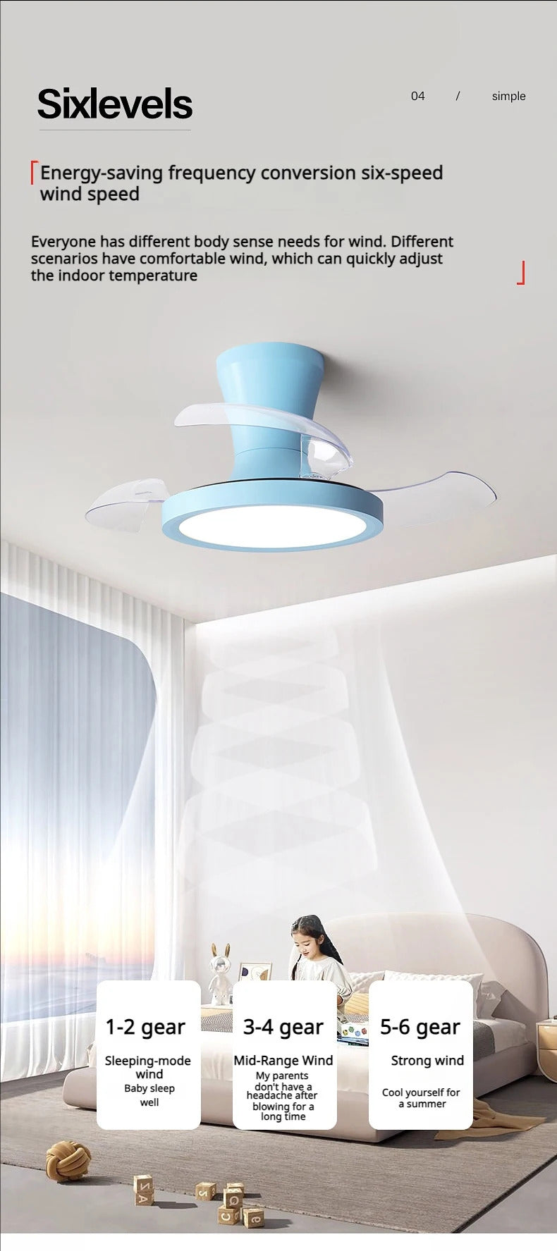 Children'S Room Invisible Fan Light Bedroom Quiet Ceiling Fan Light