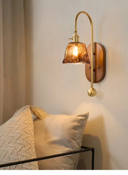 French Lomin Retro Wall Lamp Luxury vintage Glass wooden Wall Light sconce