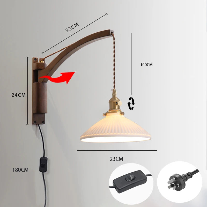 Japanese Wooden swing wall lamp Natural wood fishing wall light walnut color sconce