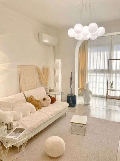 Lustre moderno em estilo creme com bolas de vidro branco, lustre criativo de bolhas LED para sala de estar e quarto, candeeiro nórdico com lua e planetas.