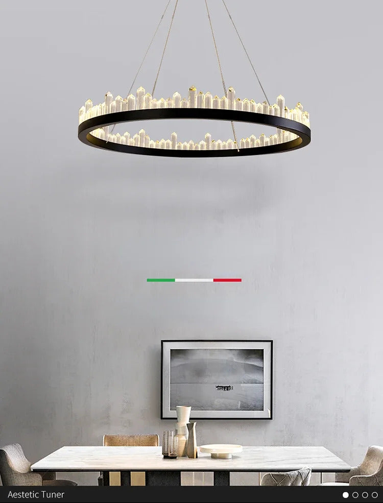 Modern Luxury Crystal Ring chandeliers Round black golden pendant lamp LED hanging light