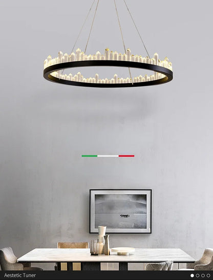 Modern Luxury Crystal Ring chandeliers Round black golden pendant lamp LED hanging light