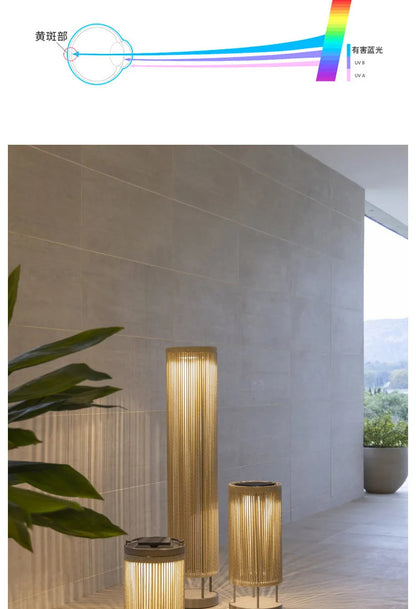 Outdoor waterproof lawn floor light Nordic rattan standing lamp Solar courtyard garden balcony