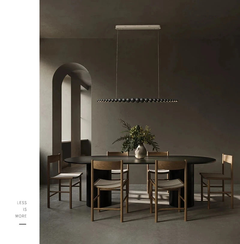 Wooden Beads Long Linear LED Pendant Lights Wabi Sabi wood walnut wood Hanging chandeliers