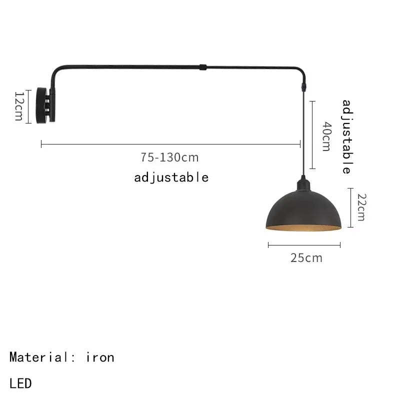 Nordic Swing Arm Black Wall Light Modern corner living room long Adjustable Wall lamp