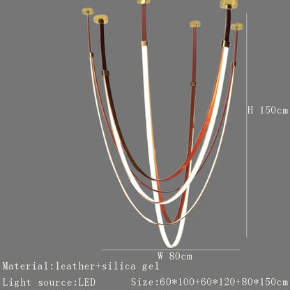 Nordic Leather Chandelier Designer Belt Pendant lamp for Living room Villa Hotel Duplex Building LED Staircase Hanging lamp