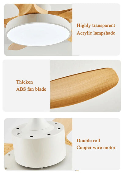 Nordic Large Ceiling Fans light Modern Natural wood color Simple Remote Control Ceiling Fan lamp