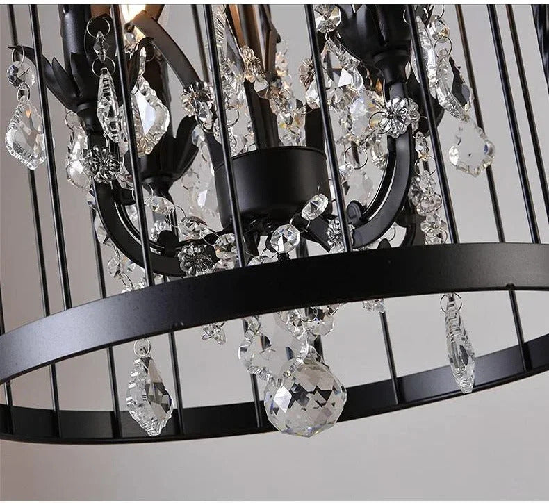 Retro Wrought Iron Chandelier Rustic Orb Vintage Crystal Bird Cage pendant lamps