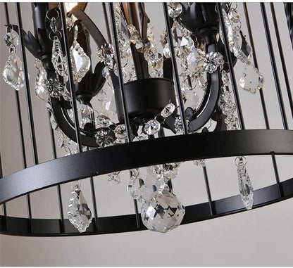 Retro Wrought Iron Chandelier Rustic Orb Vintage Crystal Bird Cage pendant lamps