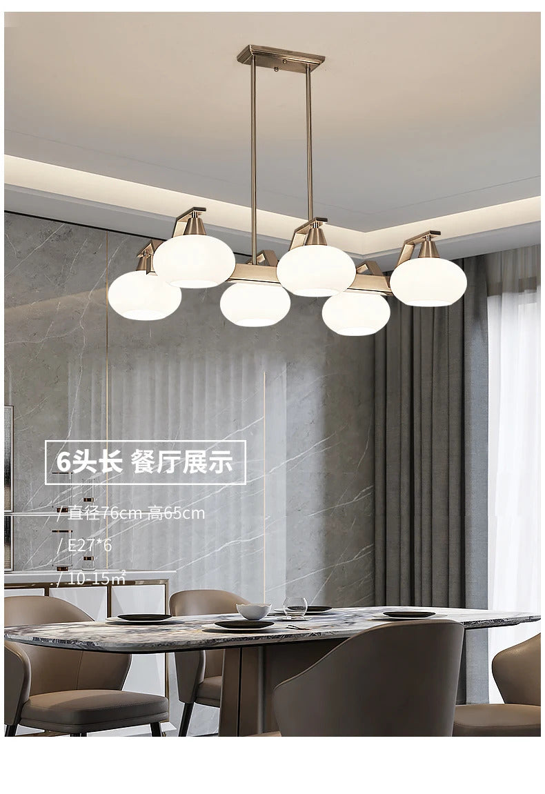 Modern silver chandelier Metal milky white glass lampshade Living Room pendant lamp