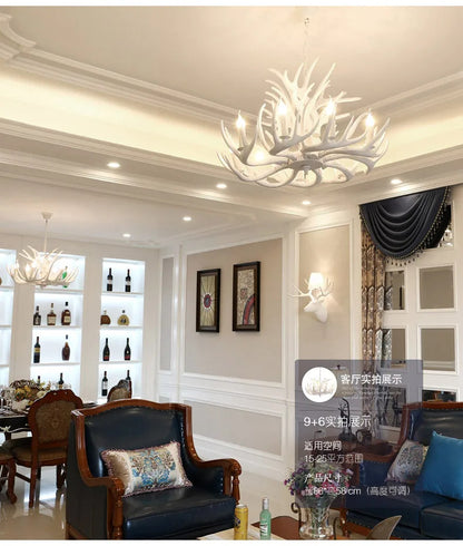 Retro Antler Chandelier Lighting Resin Deer Horn Pendant Lamp