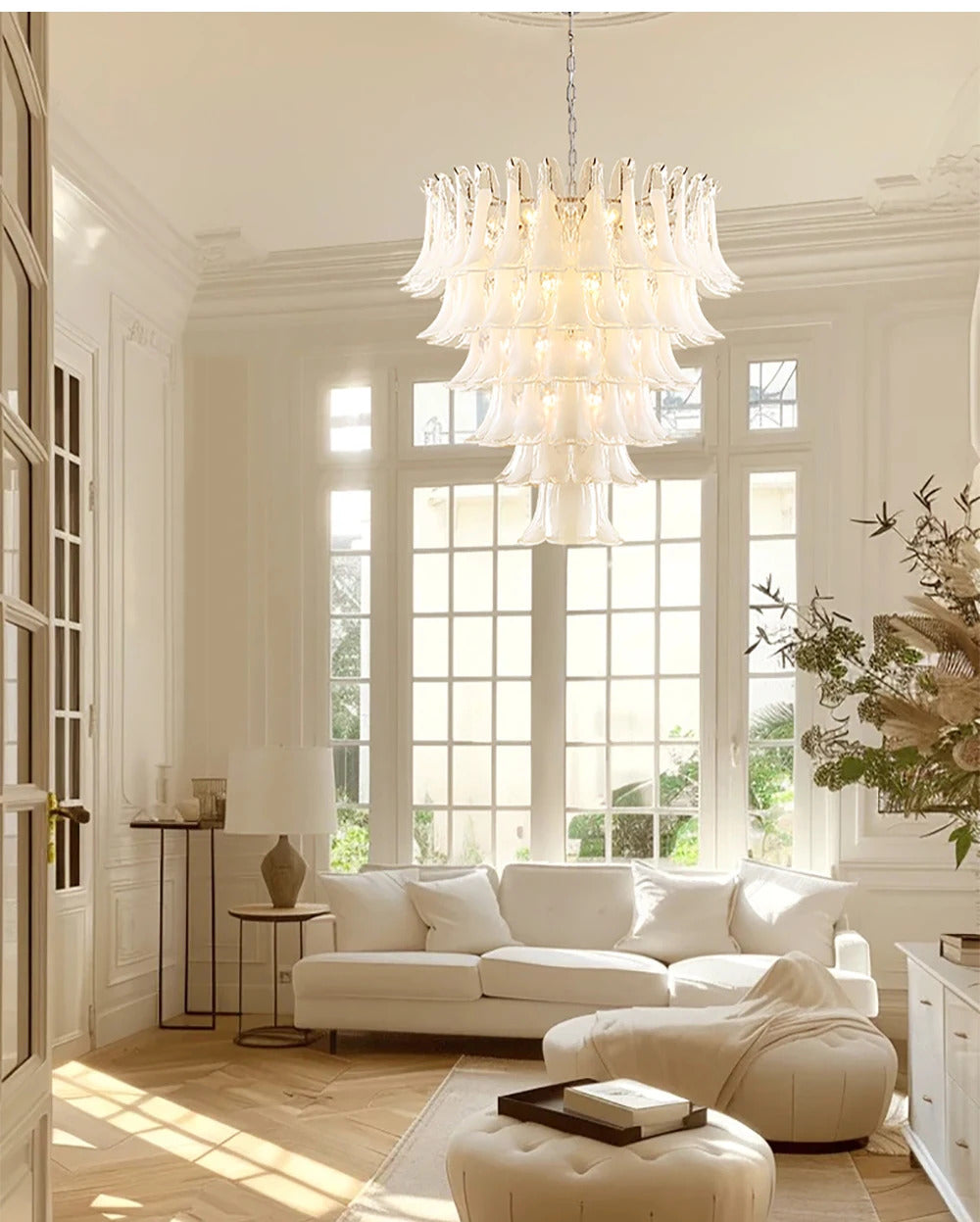 White Petal Glass Modern Romantic Artistic Ceiling Chandeliers Home LED Lighting Fixture Hanging Lamps for Living Room Decor