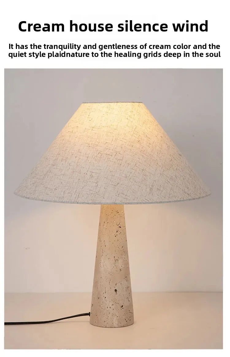 Yellow Travertine Fabric Art Table Lamp Japanese Stone Table Lamp