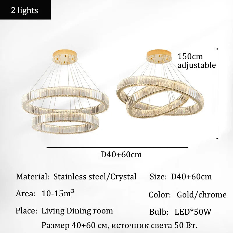 Luxury Crystal LED Pendant Lights Home Villa Living Room Dimmable Lighting Lustre Decoration Ceiling Chandelier Lamps Fixtures