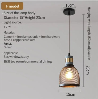 Industrial Concrete Pendant Light Home Decoration Chandelier Fixture Iron Shade Cement Hanging Lamp