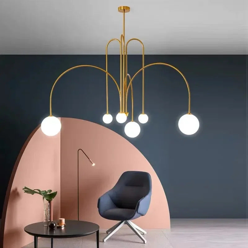 Modern Design Geometric Restaurant chandeliers Glass Ball Nordic Creative Living Room Home Decoration Arched Lighting Fixtures