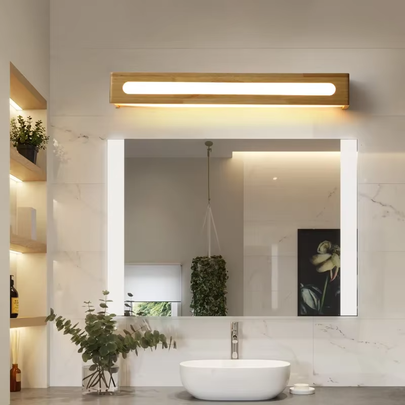 Modern Bathroom Mirror Wall Lamps Nordic Solid Wooden Linear LED Sconce light