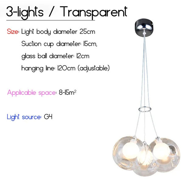 Nordic LED Bubble Lamp Chandelier Modern Clear Glass Ball Suspension Lamp