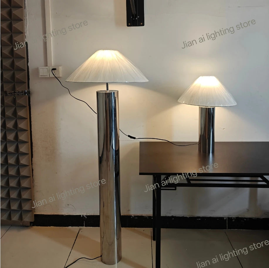 H5 Modern Bamboo Hat Stainless Steel Floor Lamp Simple LED E27 Light Bulb Model Room Bedroom Study Designer Hat Desk Decoration